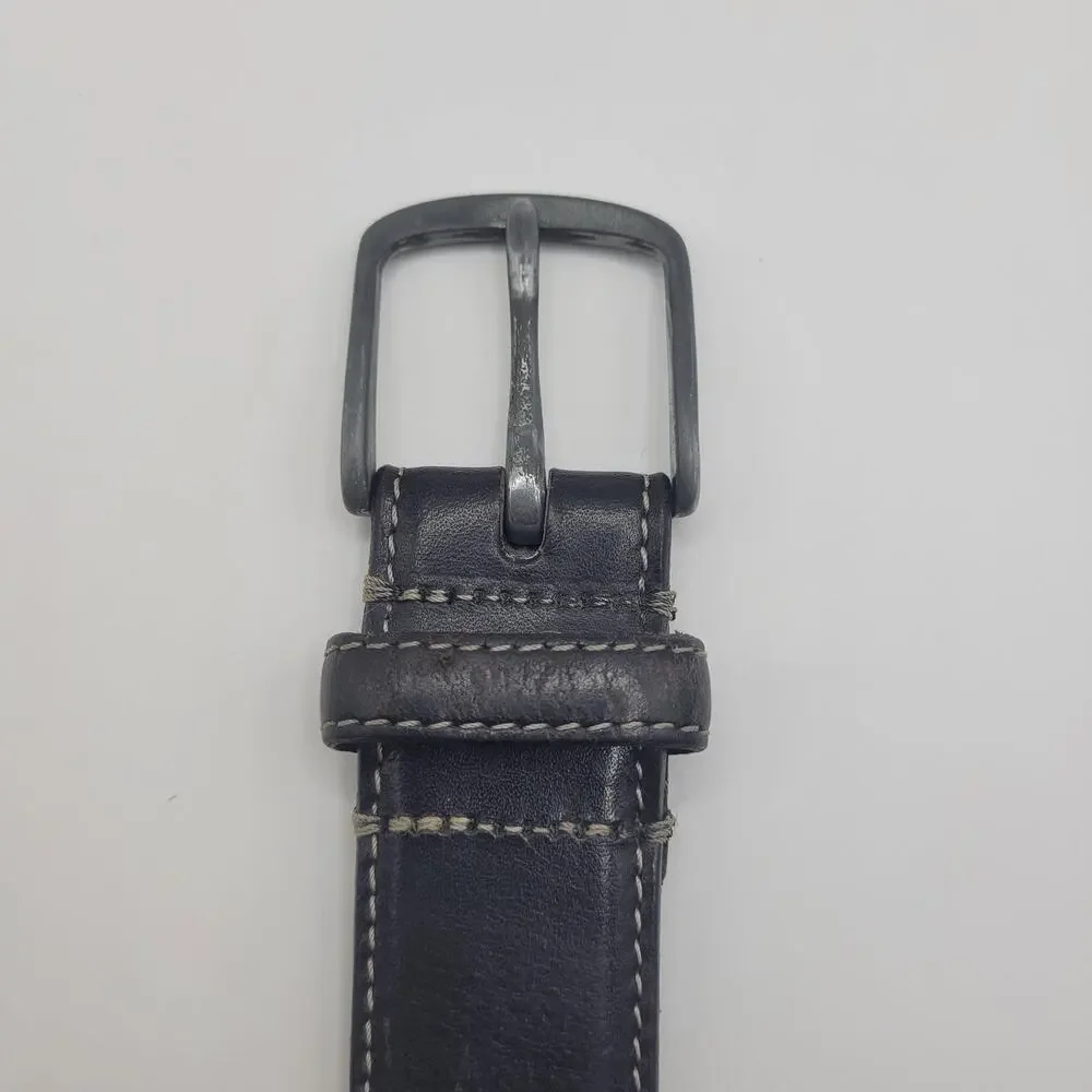 Polo Ralph Lauren Belt 38 Black Leather Stitched Gunmetal Buckle Casual Preppy